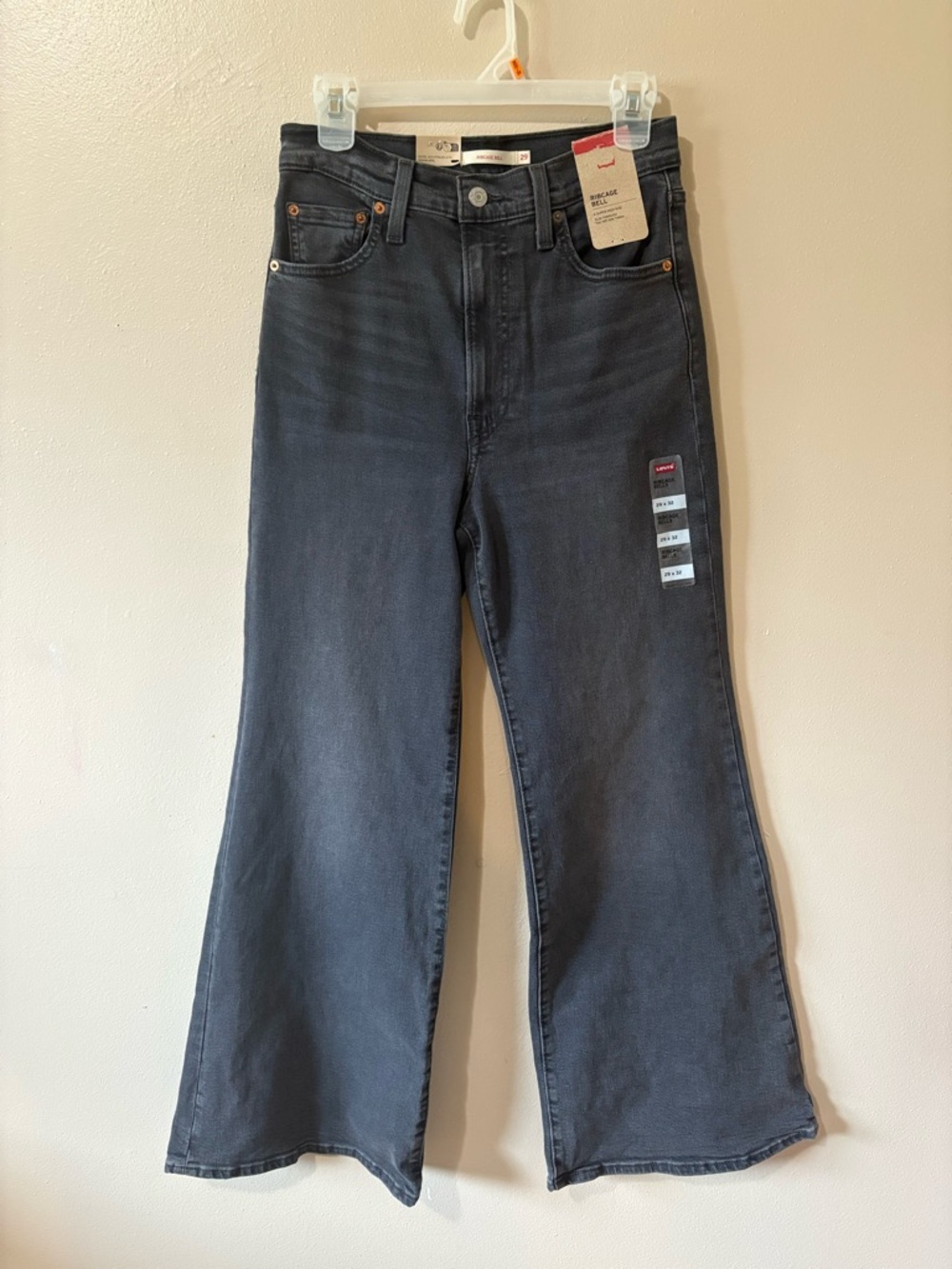 Levi's Ribcage Bell Wide Leg Flare Jeans Washed Out Black Womens size 29x32 NWT!